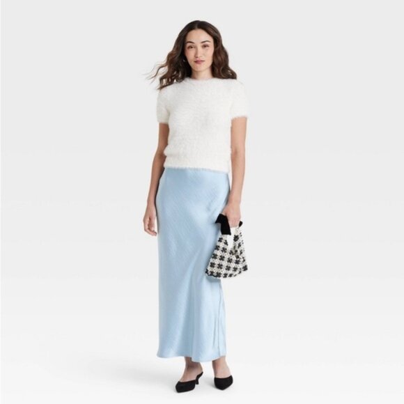 A New Day Women’s Light Blue Satin Elastic Waistband Maxi Slip Skirt Size XXL - Picture 1 of 12